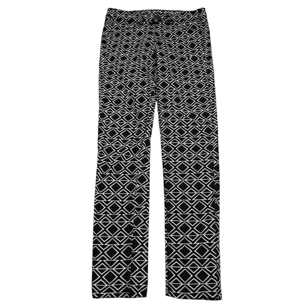 HM Pants Womens 6 Black White Low Rise Stretch Geometric Button Zip Pocket